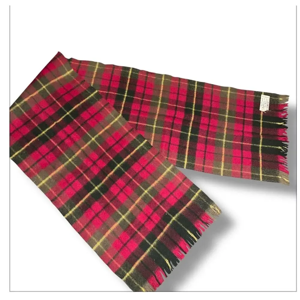 Cisco Scarf Red Plaid Cashmere Wool Hand Loomed Muffler 48